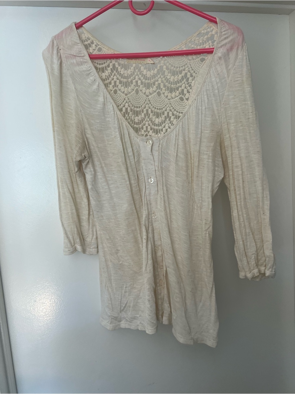Urban Outfitters Cream Lace-Back Button Down Top